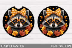 Fall Raccoon Car Coaster. Fall Car Coaster Sublimation Product Image 1