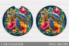 Sea Turtle Car Coaster Design. Sea Turtle Sublimation Product Image 1
