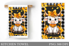 Fall Cow Kitchen Towel. Fall Kitchen Towel Sublimation Product Image 1