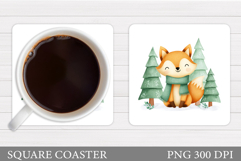 Christmas Fox Coaster. Christmas Coaster Sublimation Product Image 1