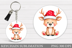 Cute Deer Keychain Design. Christmas Keychain Sublimation Product Image 1