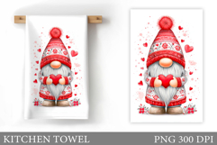 Valentine Gnome Kitchen Towel. Valentines Kitchen Towel Product Image 1
