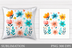Flowers Pillow Design. Floral Pillow Sublimation Product Image 1