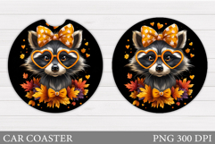Fall Raccoon Car Coaster. Fall Car Coaster Sublimation Product Image 1