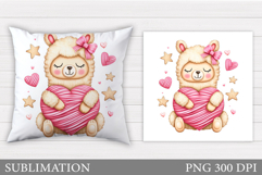 Valentines Lama Pillow Design. Valentine Pillow Sublimation Product Image 1