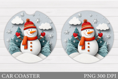 Cute Snowman Car Coaster. Christmas Car Coaster Sublimation Product Image 1