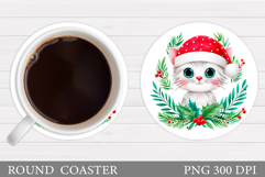 Christmas Cat Coaster Design. Christmas Round Coaster Product Image 1