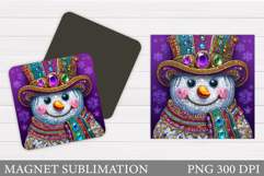 Snowman Magnet Sublimation. Cute Snowman Square Magnet Product Image 1