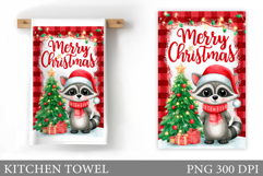 Christmas Raccoon Kitchen Towel. Christmas Kitchen Towel Product Image 1