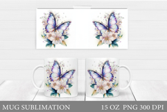 Butterfly Mug Sublimation. Butterfly Flowers Mug Design Product Image 1
