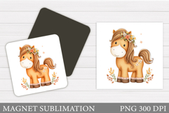 Horse Flowers Magnet. Cute Horse Magnet Sublimation Product Image 1