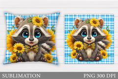 Cute Raccoon Pillow Design. Raccoon Flowers Pillow Product Image 1
