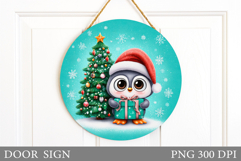 Christmas Penguin Door Sign. Christmas Door Sign Sublimation Product Image 1