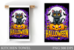 Black Cat Kitchen Towel. Halloween Kitchen Towel Design Product Image 1