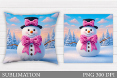 Cute Snowman Pillow Sublimation. Christmas Pillow Design Product Image 1