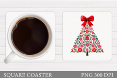 Floral Christmas Tree Coaster. Christmas Coaster Sublimation Product Image 1