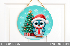 Christmas Penguin Door Sign. Christmas Door Sign Design Product Image 1