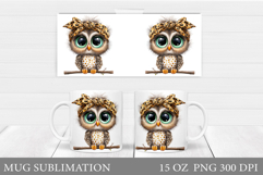 Owl Mug Sublimation. Owl Mug Wrap Design Product Image 1