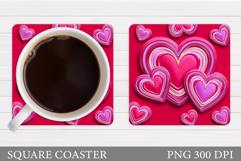 Hearts Coaster Sublimation. Valentines Coaster Design Product Image 1