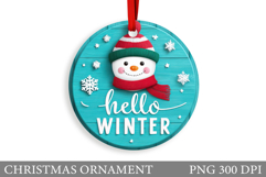 Hello Winter Christmas Ornament. Snowman Sublimation Product Image 1
