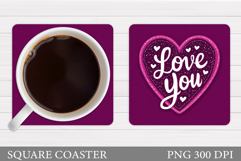 Heart Coaster Sublimation. Valentine Square Coaster Design Product Image 1