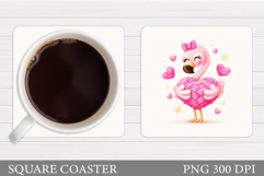 Yarn Flamingo Coaster. Valentines Flamingo Coaster Design Product Image 1
