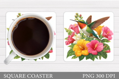 Hummingbird Coaster Design. Bird Flowers Square Coaster Product Image 1