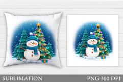 Cute Snowman Pillow Sublimation. Christmas Pillow Design Product Image 1