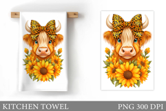 Highland Cow Kitchen Towel. Cow Flowers Kitchen Towel Design Product Image 1