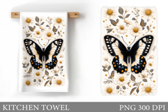 Butterfly Kitchen Towel. Flowers Kitchen Towel Sublimation Product Image 1