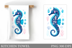 Seahorse Kitchen Towel Design. Sea Kitchen Towel Sublimation Product Image 1