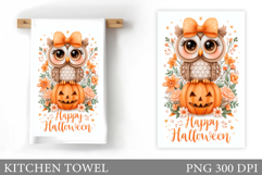 Halloween Owl Kitchen Towel. Halloween Sublimation Product Image 1