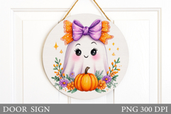 Cute Ghost Door Sign Sublimation. Halloween Door Sign Design Product Image 1