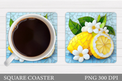 Lemons Coaster Sublimation. Fruits Square Coaster Design Product Image 1
