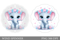 Cute Elephant Wind Spinner. Elephant Flowers Spinner Design Product Image 1