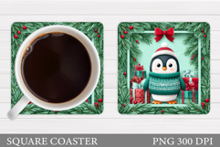 Christmas Penguin Coaster. Cute Penguin Sublimation Product Image 1