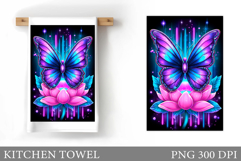 Butterfly Kitchen Towel. Flowers Kitchen Towel Sublimation Product Image 1