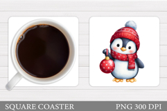 Christmas Penguin Coaster. Cute Penguin Sublimation Product Image 1