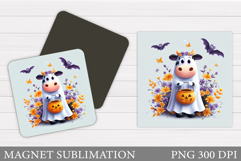 Ghost Cow Magnet Design. Halloween Magnet Sublimation Product Image 1