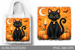 Halloween Cat Sublimation. Halloween Cat Tote Bag Design Product Image 1