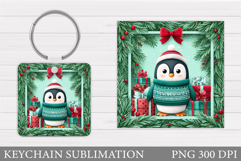 Cute Penguin Keychain Design. Christmas Keychain Sublimation Product Image 1