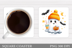Cute Ghost Coaster Sublimation. Halloween Coaster Design Product Image 1