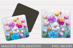 Flowers Square Magnet Design. Wildflowers Magnet Sublimation Product Image 1