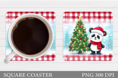 Christmas Panda Coaster. Christmas Coaster Sublimation Product Image 1
