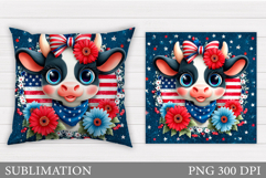 Patriotic Cow Pillow Design. Patriotic Pillow Sublimation Product Image 1