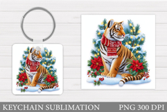 Christmas Tiger Keychain. Christmas Keychain Sublimation Product Image 1