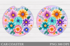 Flowers Car Coaster Sublimation. Floral Coaster Design Product Image 1