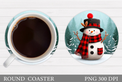 Cute Snowman Coaster Sublimation. Christmas Coaster Design Product Image 1