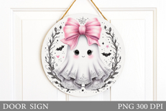 Cute Ghost Door Sign Design. Halloween Door Sign Sublimation Product Image 1
