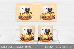 Halloween Cat Mug Design. Halloween Ghost Mug Sublimation Product Image 1